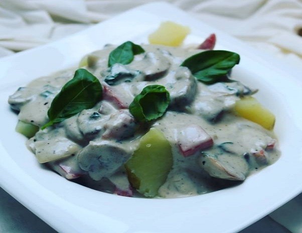 Champignons in Basilikum Käsesauce